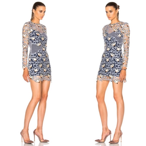 Self-Portrait Dove Grey Patchwork Mini Dress in US Size 4 - Picture 2 of 10